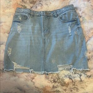 Refuge Light Blue Distressed Mini Skirt